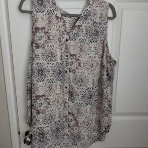 Maurices Button-Down Patterned Blouse - Cream and Blue